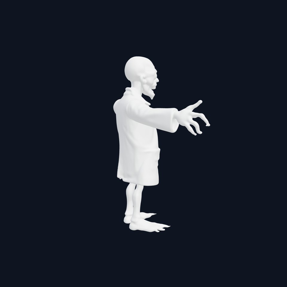 Zombie Scientist D Character Model with PBR Textures and Animations